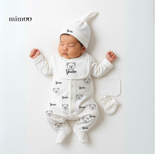 お名前入りベビー3点セット（カバーオール・帽子・スタイ）
