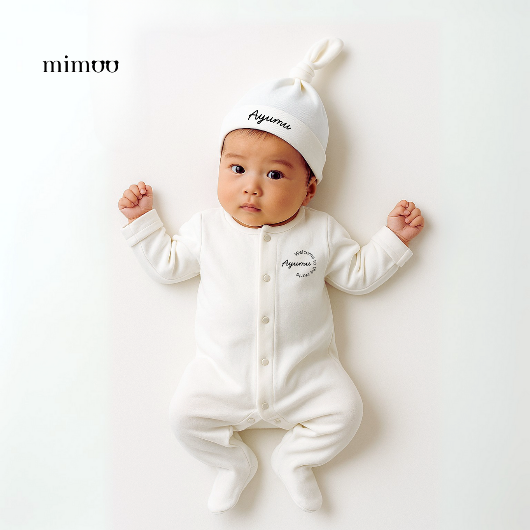 お名前入りベビー3点セット（カバーオール・帽子・スタイ）