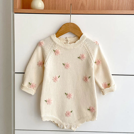 花刺繍 長袖ニットロンパース（0〜2歳）