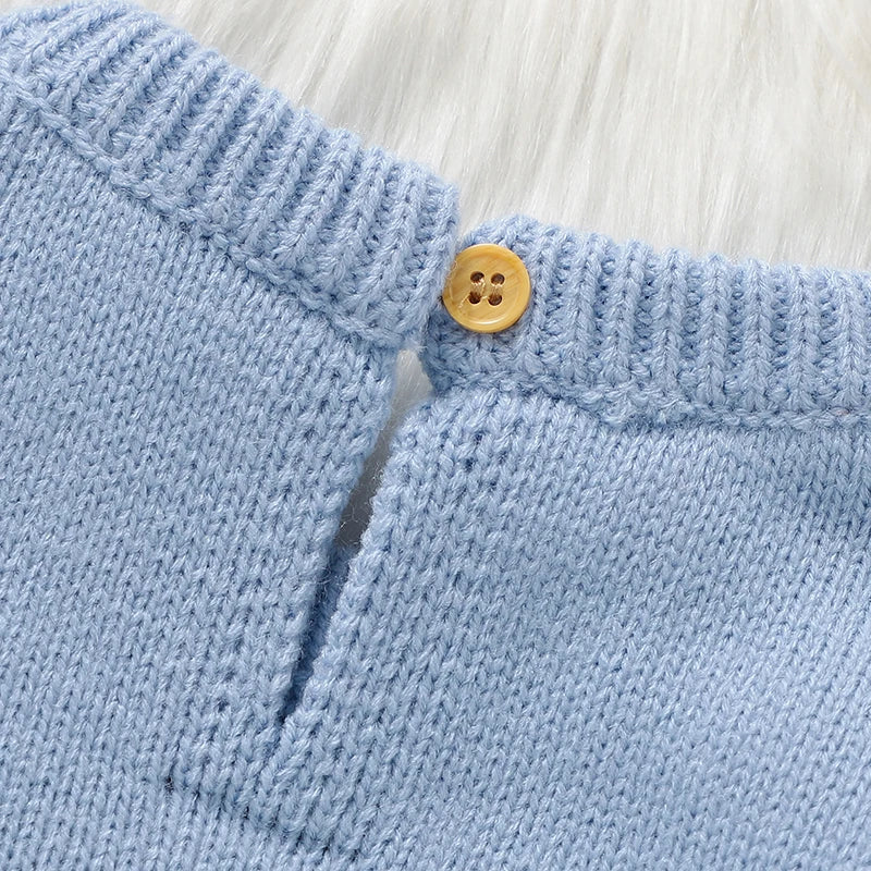 くまさん柄 ふんわりニット ベビーロンパース