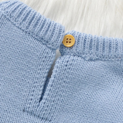 くまさん柄 ふんわりニット ベビーロンパース