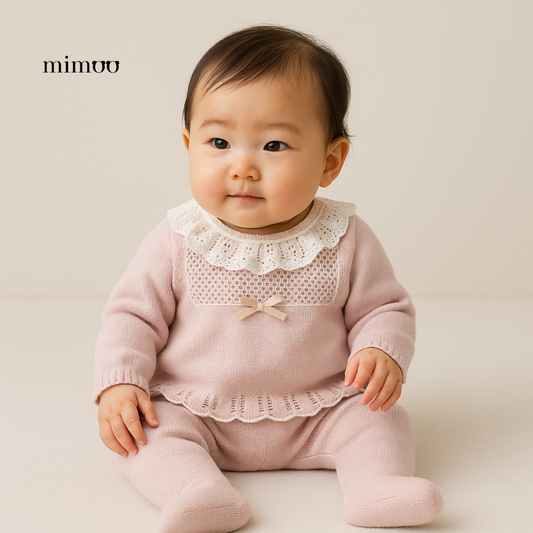 ベビー女の子 襟付きセーター＆パンツセット 秋冬あったかコーデ 2点セット（0〜9か月）